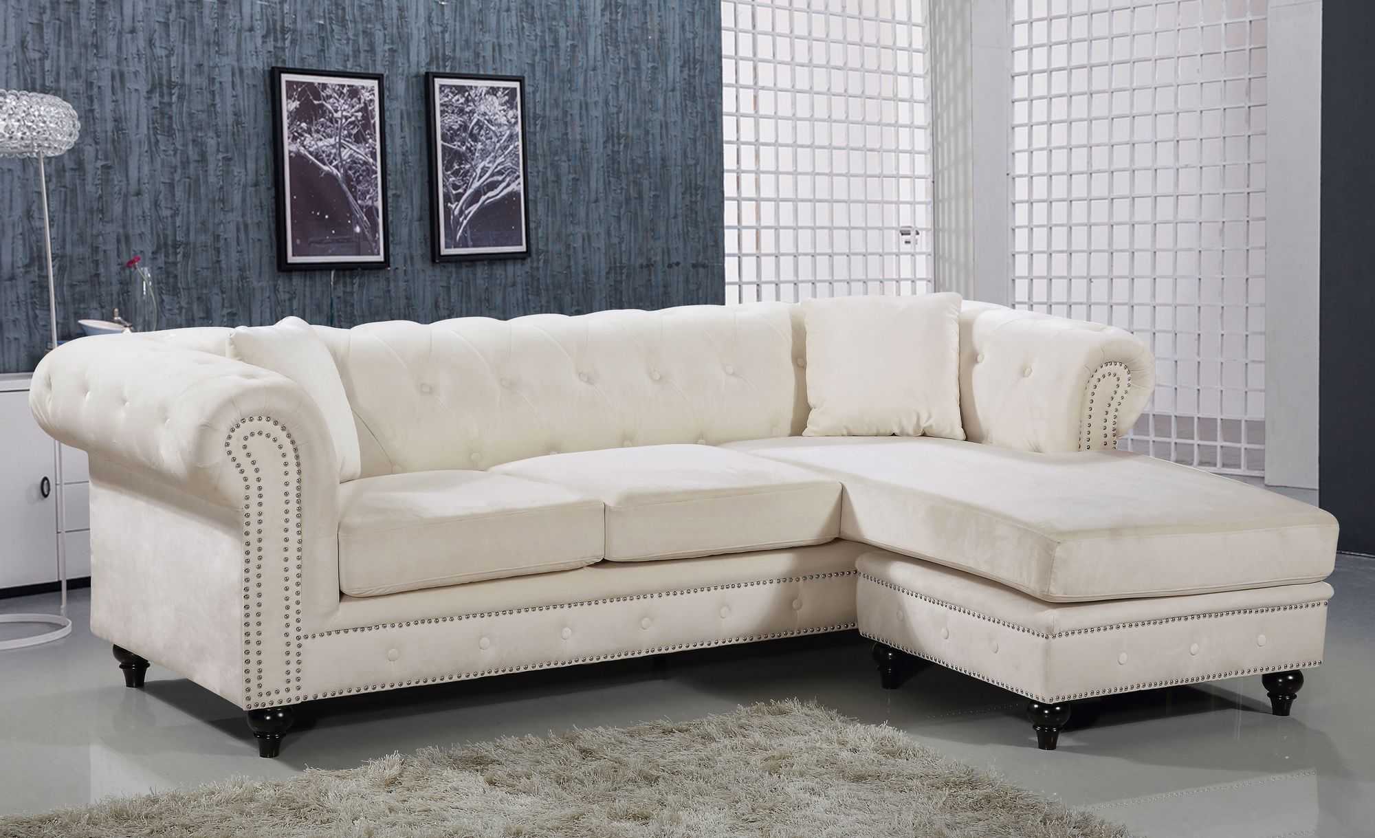 Sabrina 96" 2-Piece Velvet Reversible Sectional