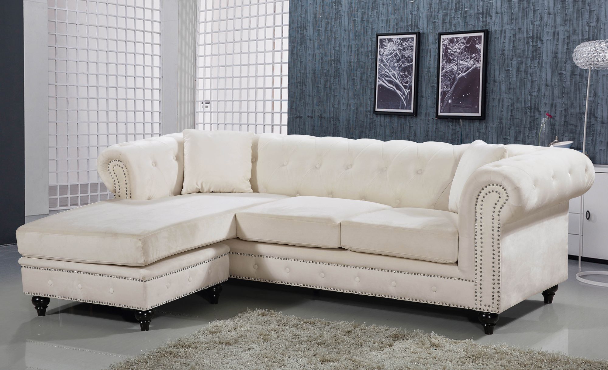 Sabrina 96" 2-Piece Velvet Reversible Sectional