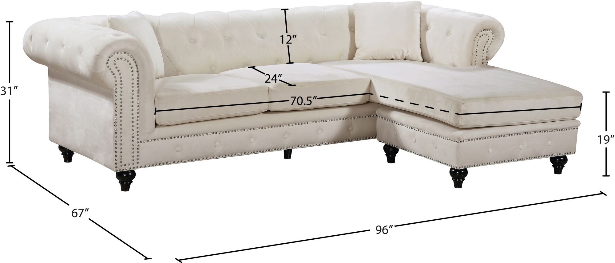Sabrina 96" 2-Piece Velvet Reversible Sectional