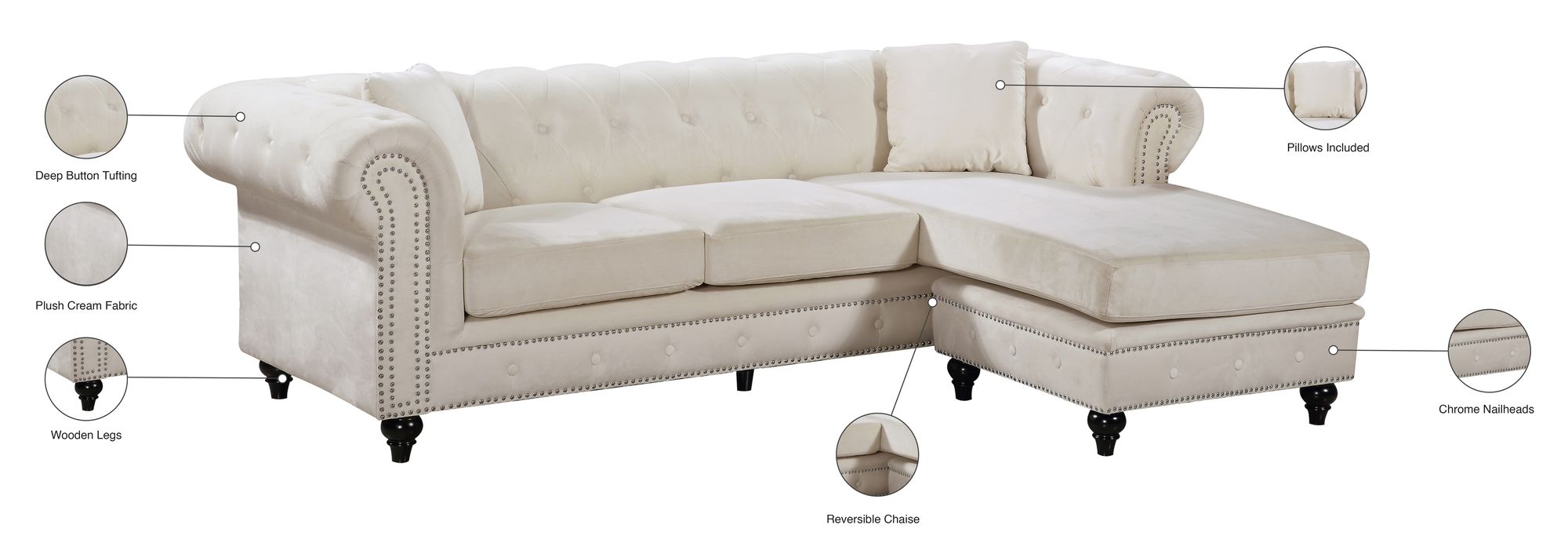 Sabrina 96" 2-Piece Velvet Reversible Sectional