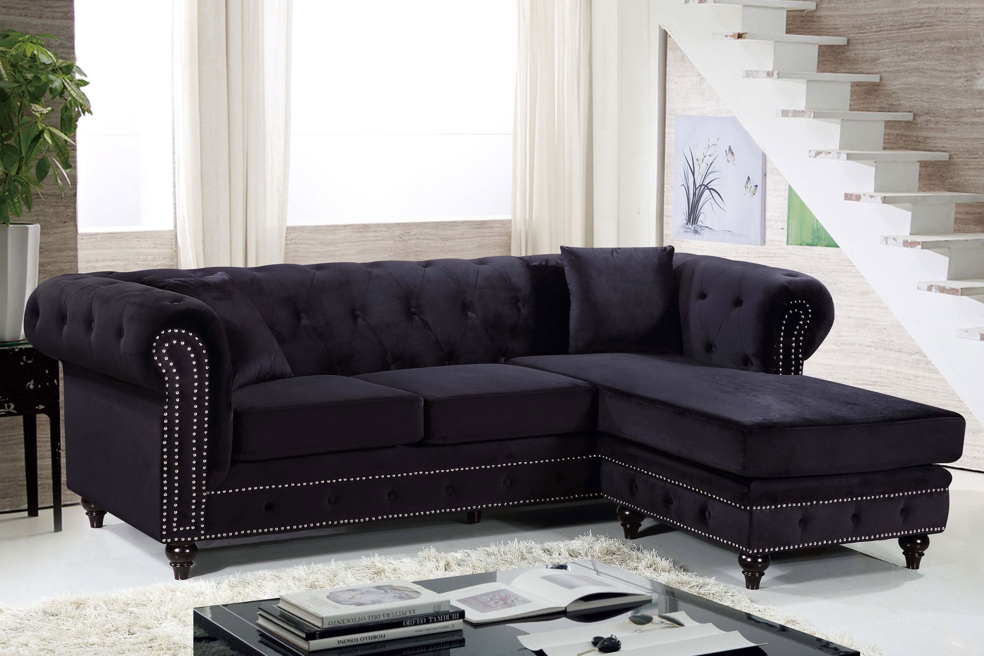 Sabrina 96" 2-Piece Velvet Reversible Sectional