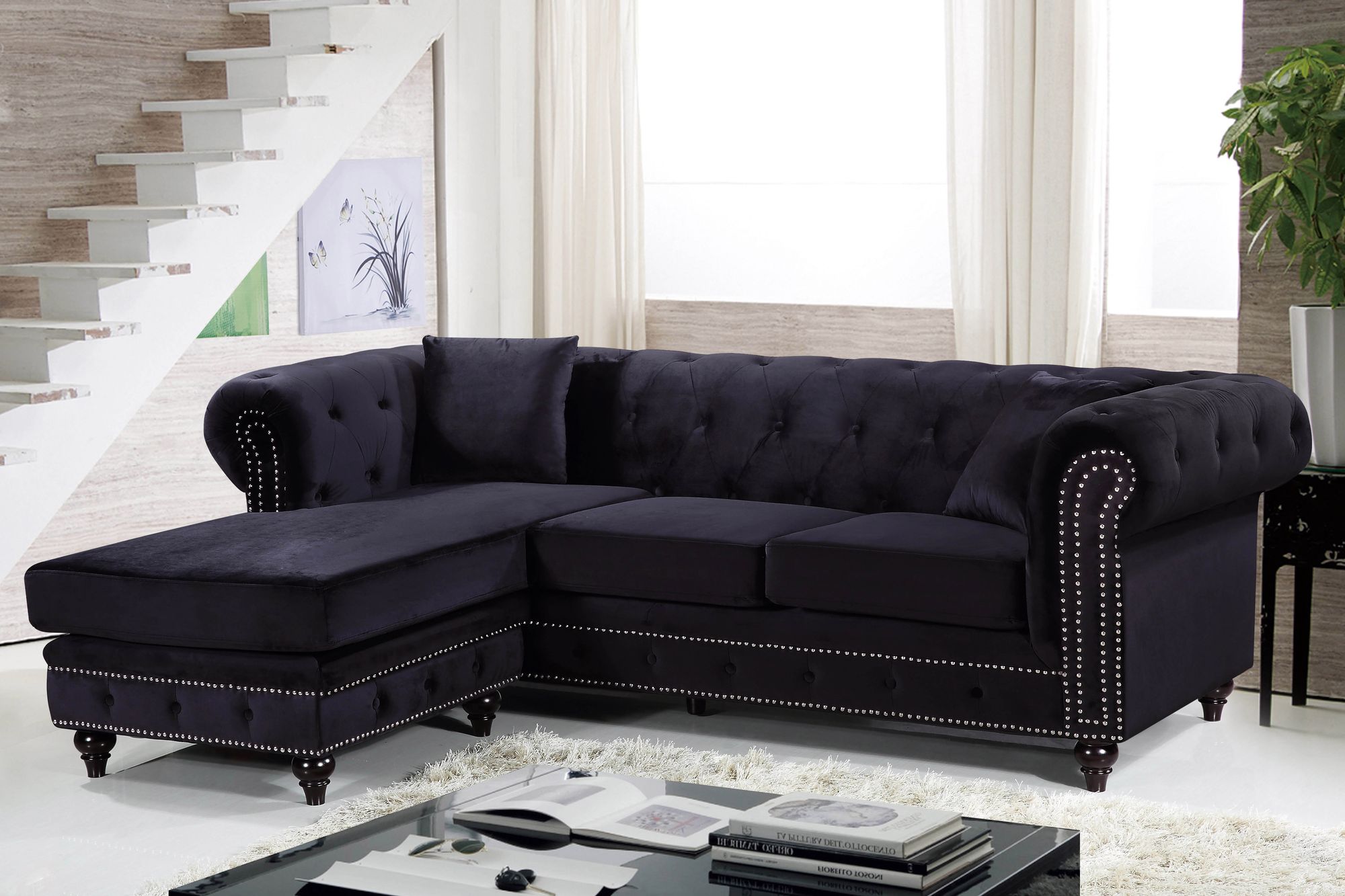 Sabrina 96" 2-Piece Velvet Reversible Sectional