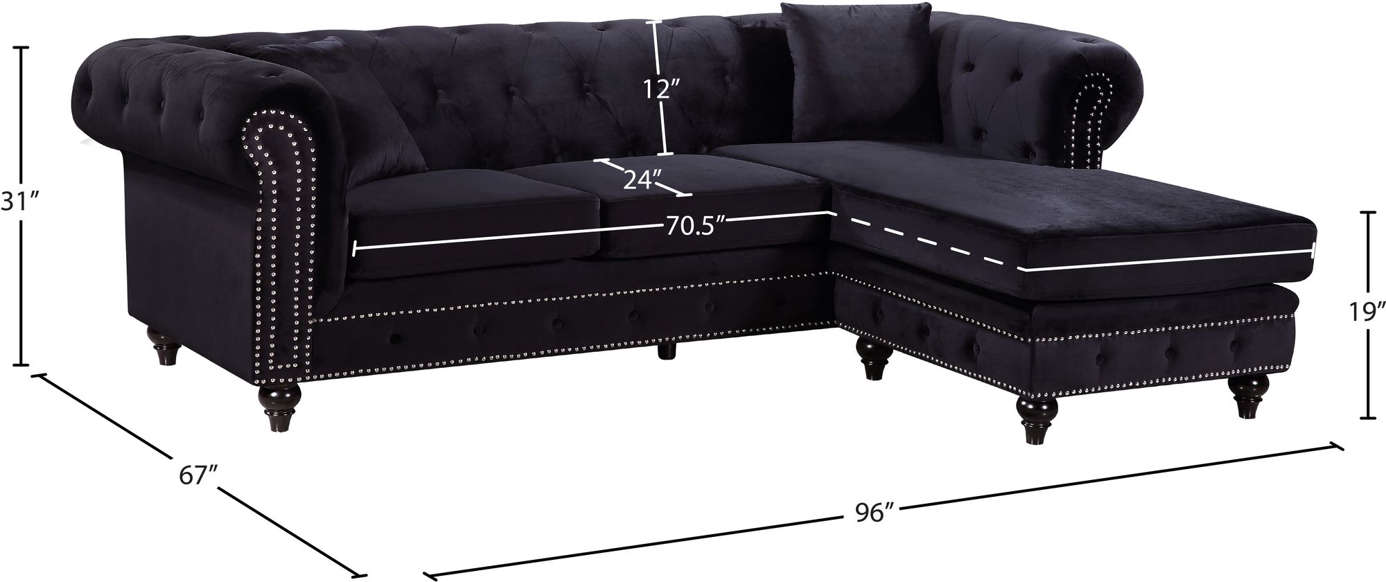 Sabrina 96" 2-Piece Velvet Reversible Sectional