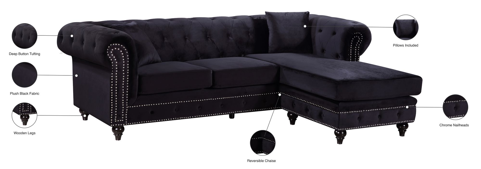 Sabrina 96" 2-Piece Velvet Reversible Sectional