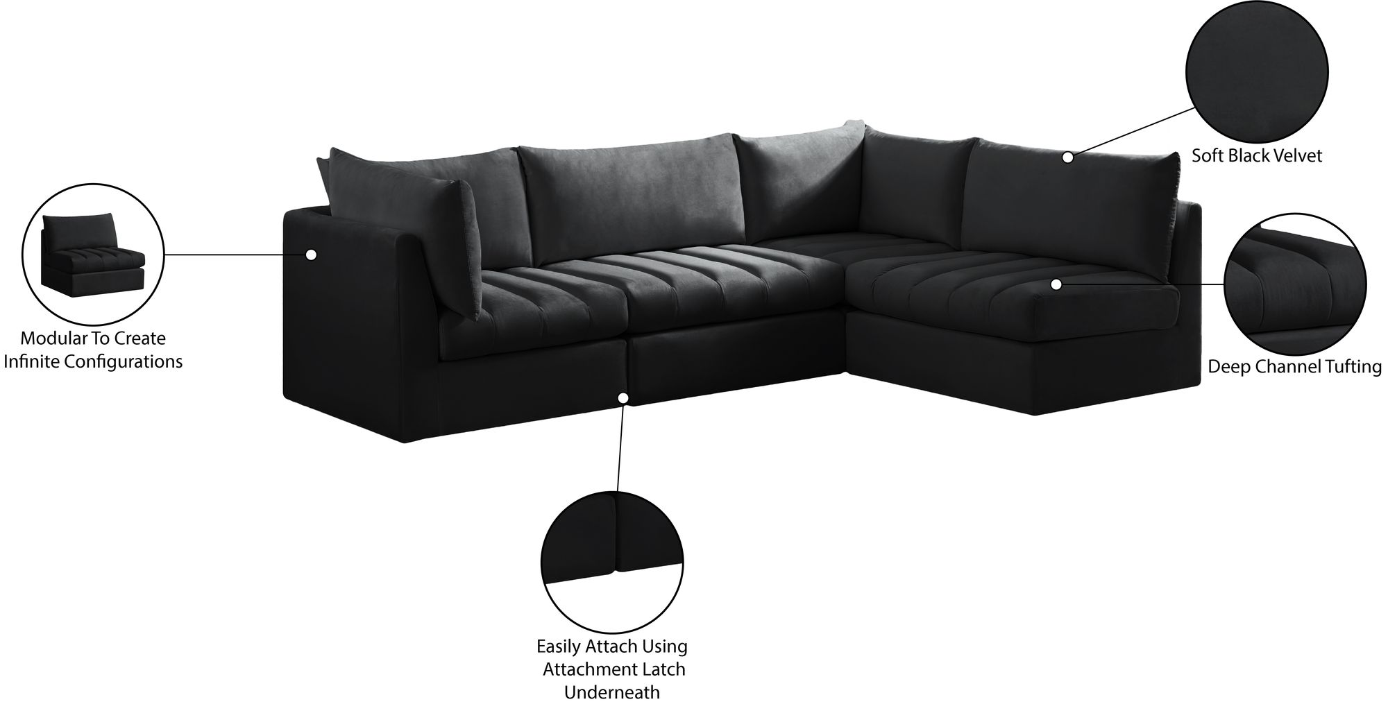 Jacob 103" 4-Piece Velvet Modular Sectional