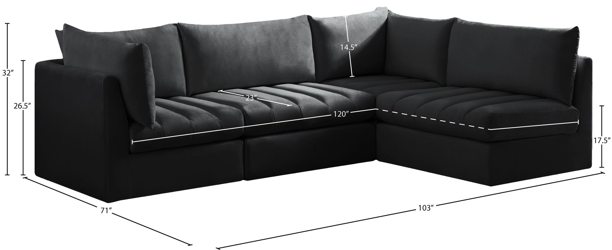 Jacob 103" 4-Piece Velvet Modular Sectional