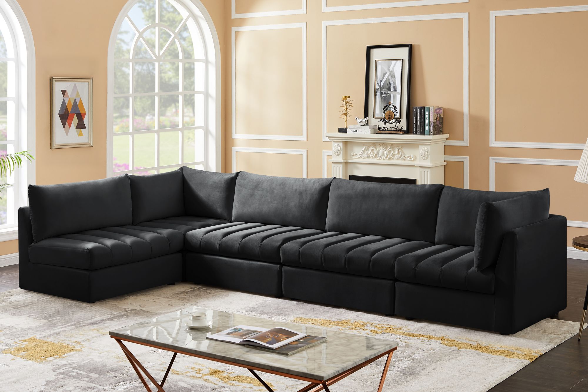 Jacob 140" 5-Piece Velvet Modular Sectional