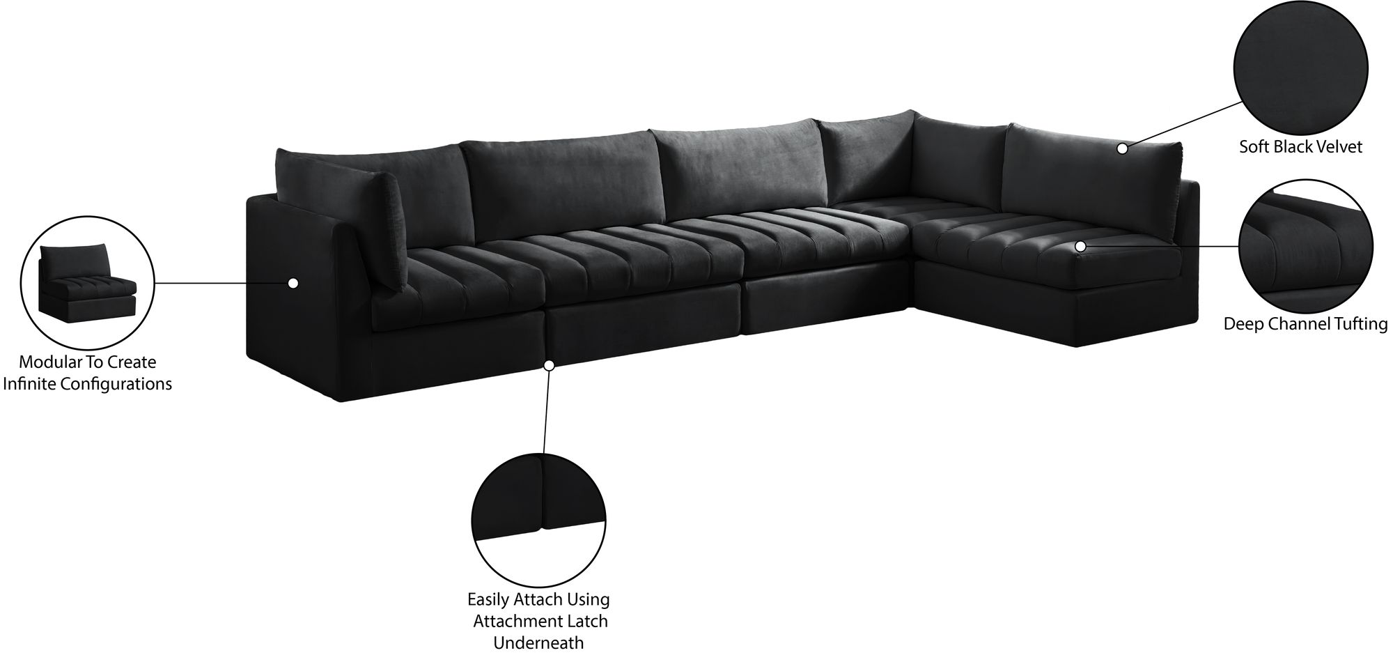 Jacob 140" 5-Piece Velvet Modular Sectional