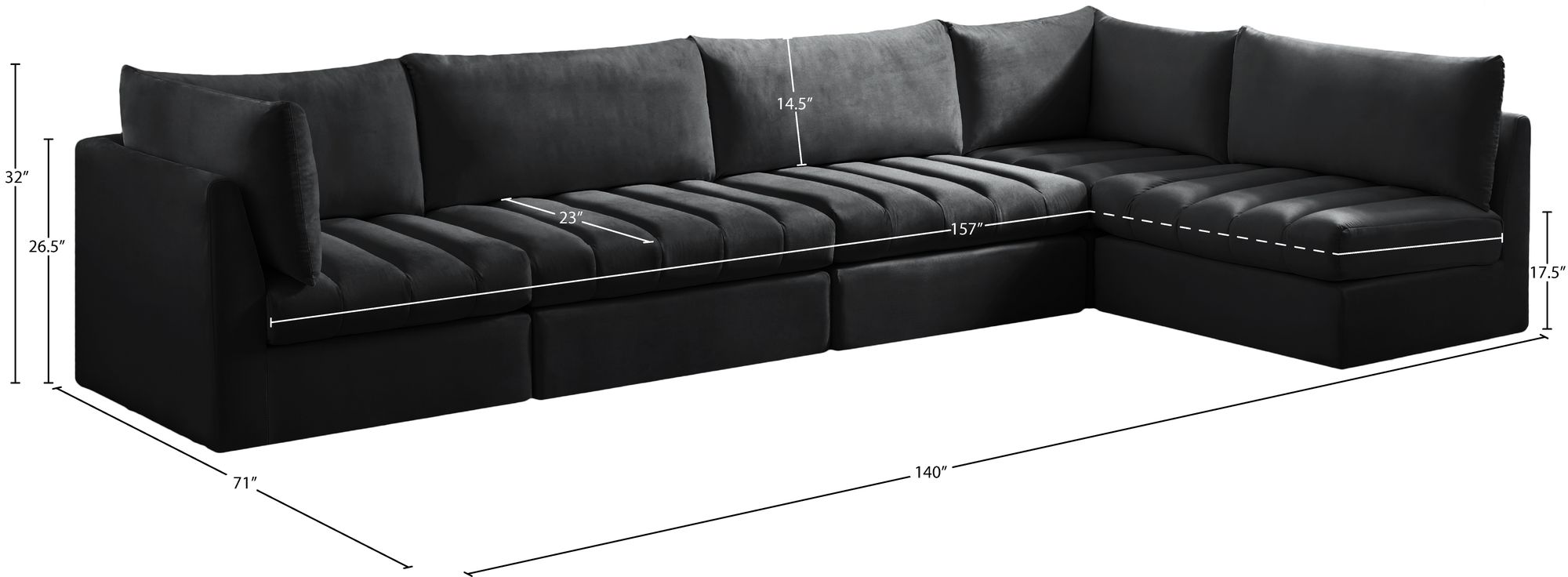 Jacob 140" 5-Piece Velvet Modular Sectional