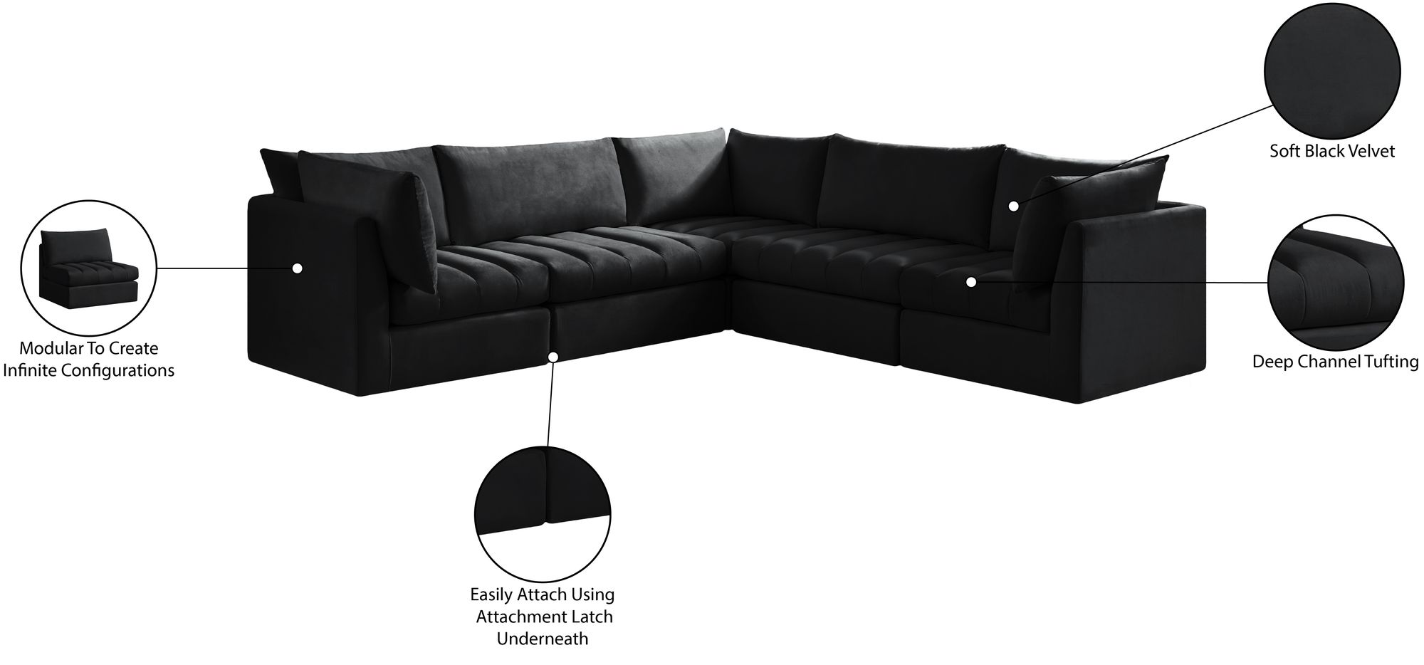 Jacob 103" 5-Piece Velvet Modular Sectional