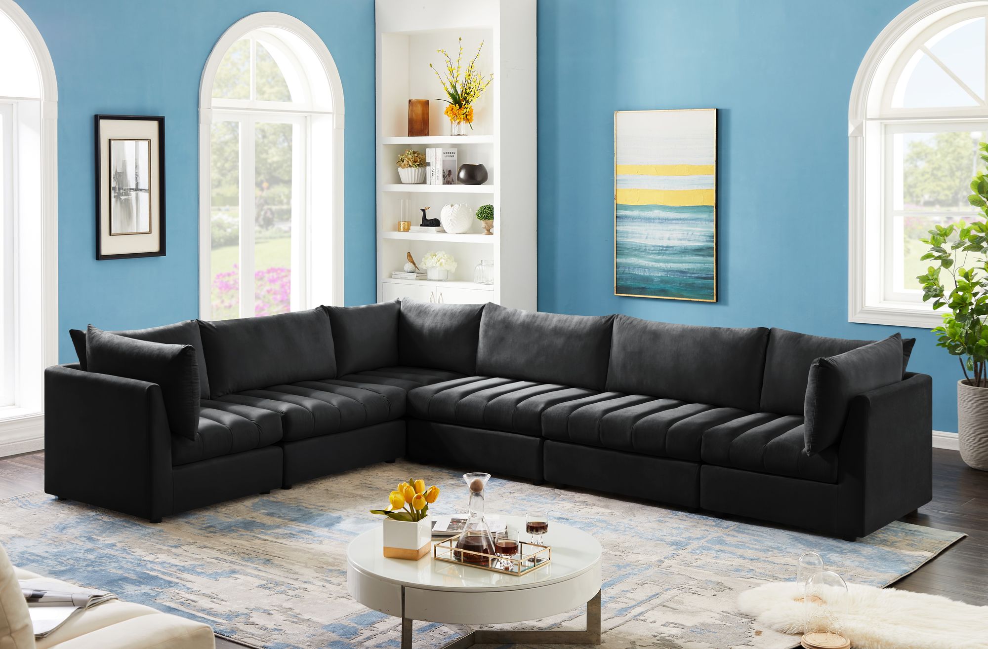 Jacob 140" 6-Piece Velvet Modular Sectional