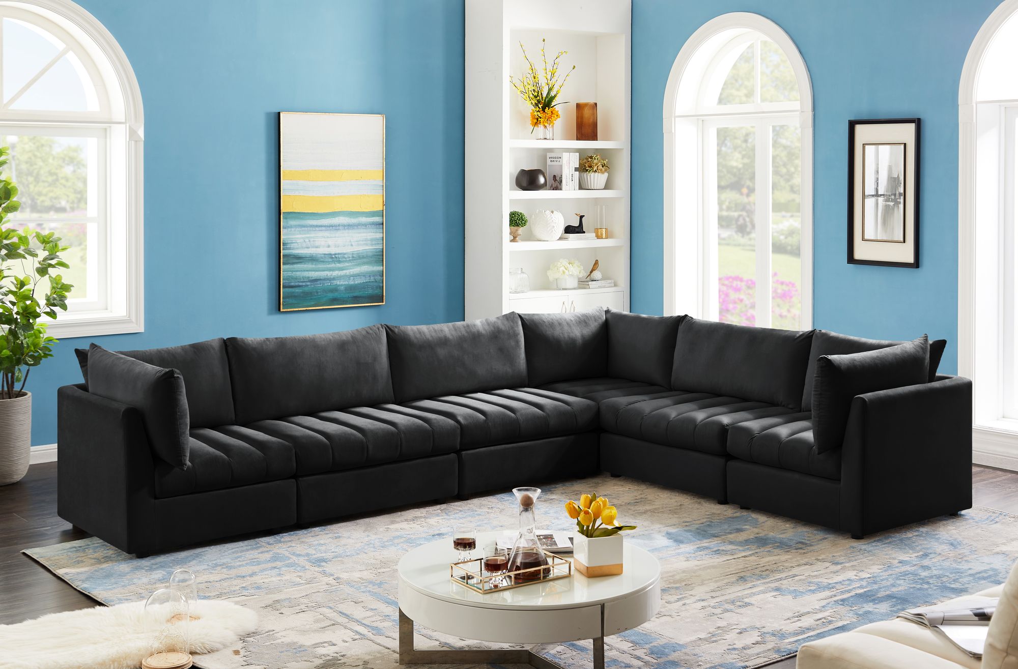Jacob 140" 6-Piece Velvet Modular Sectional