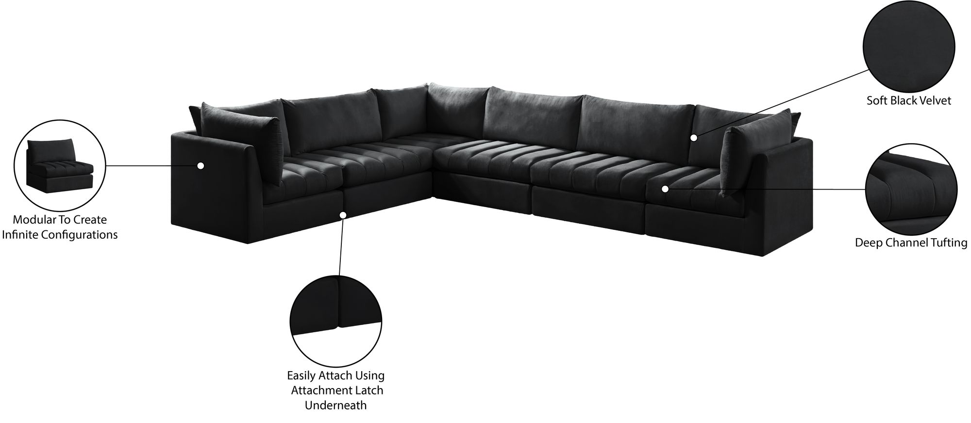 Jacob 140" 6-Piece Velvet Modular Sectional