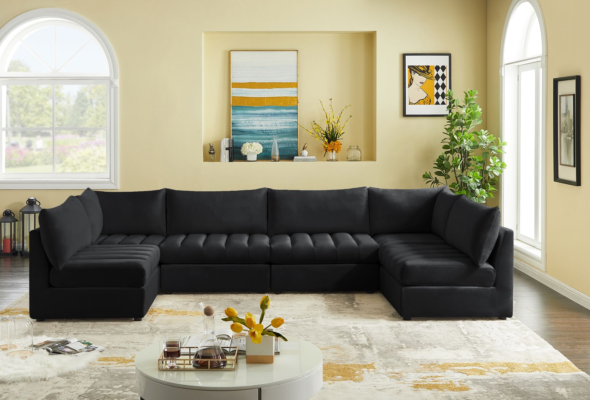Jacob 140" 6-Piece Velvet Modular U-Shape Sectional