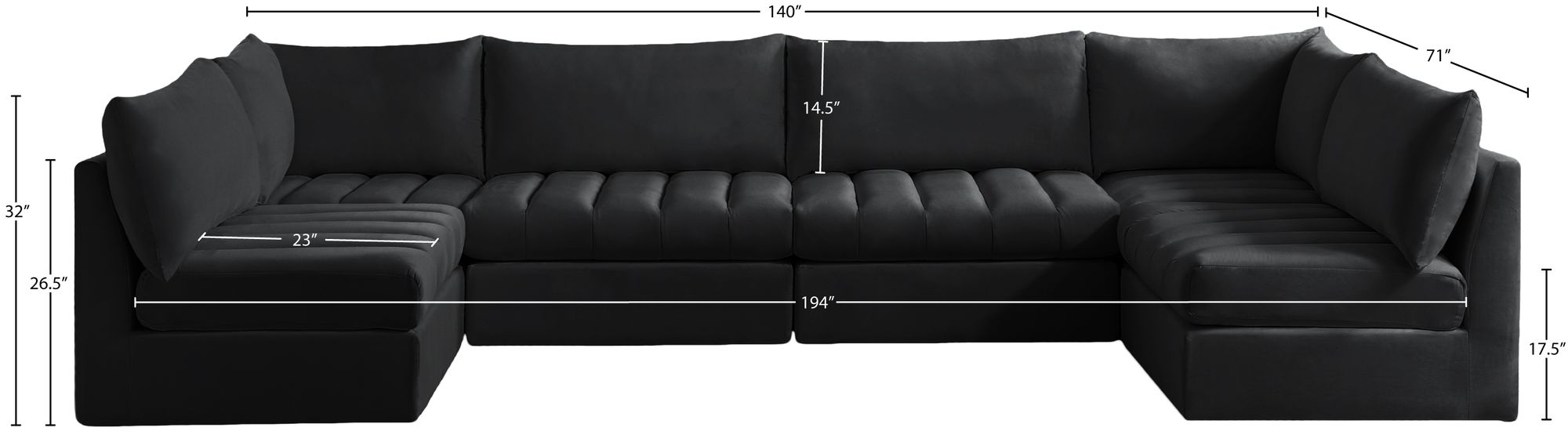 Jacob 140" 6-Piece Velvet Modular U-Shape Sectional