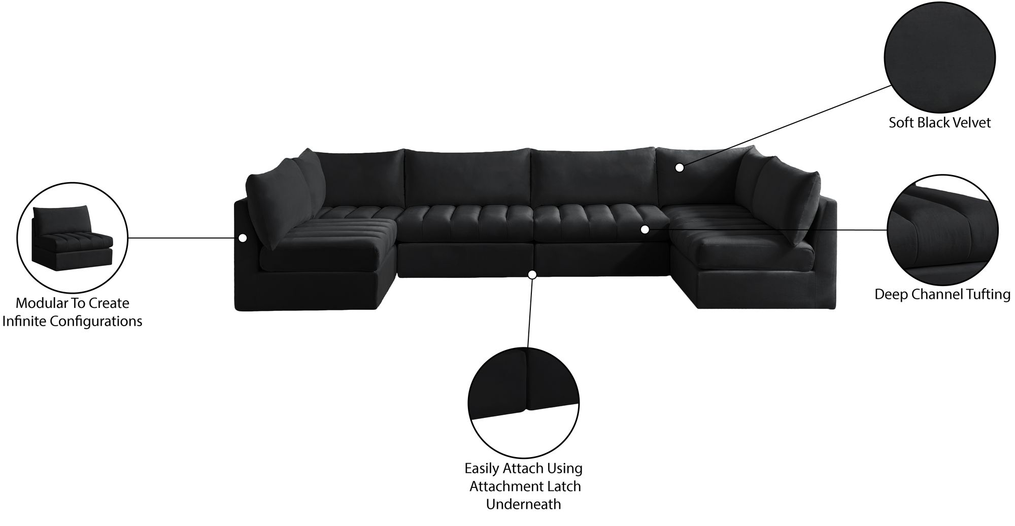 Jacob 140" 6-Piece Velvet Modular U-Shape Sectional