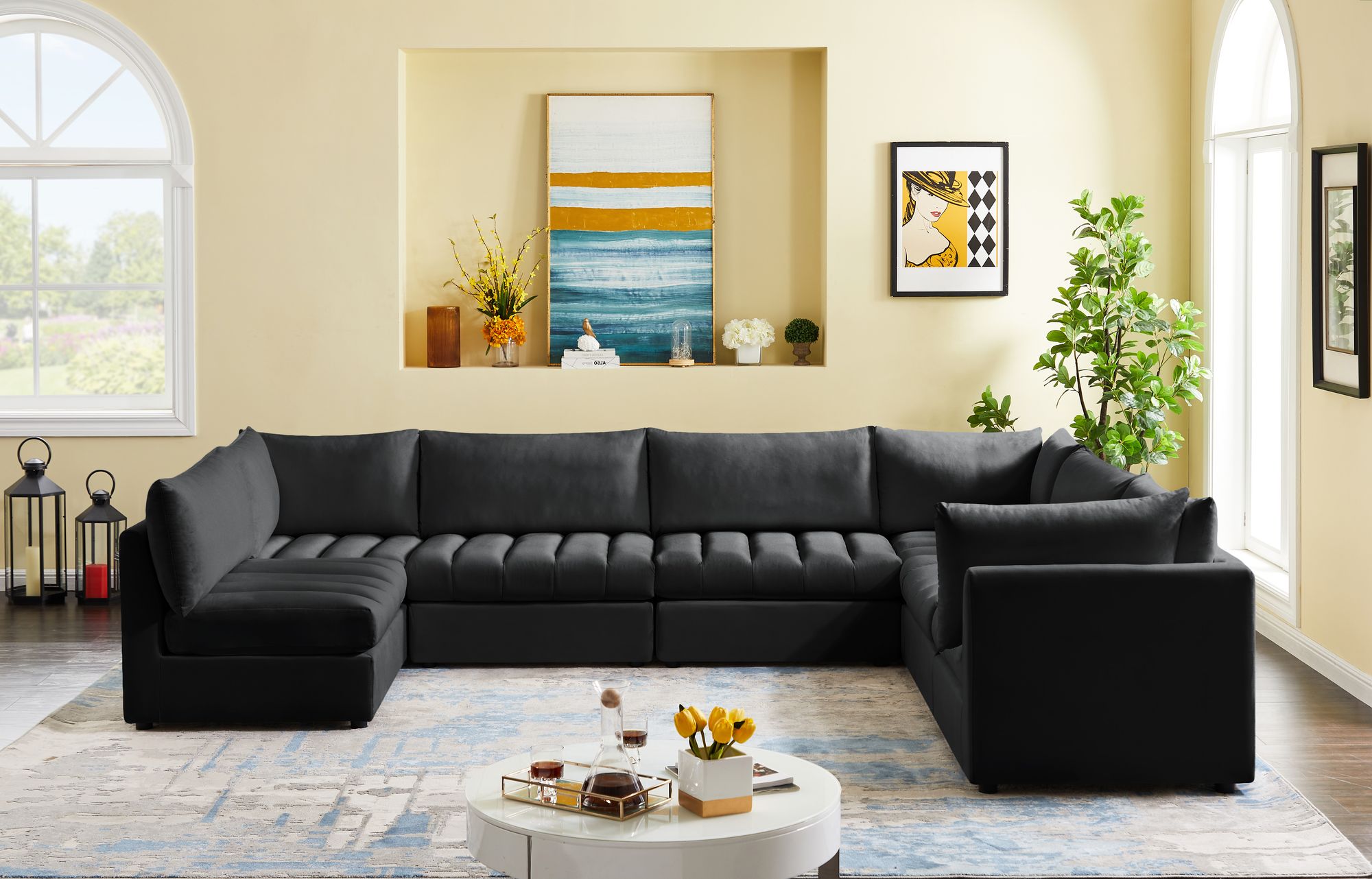 Jacob 140" 7-Piece Velvet Modular U-Shape Sectional