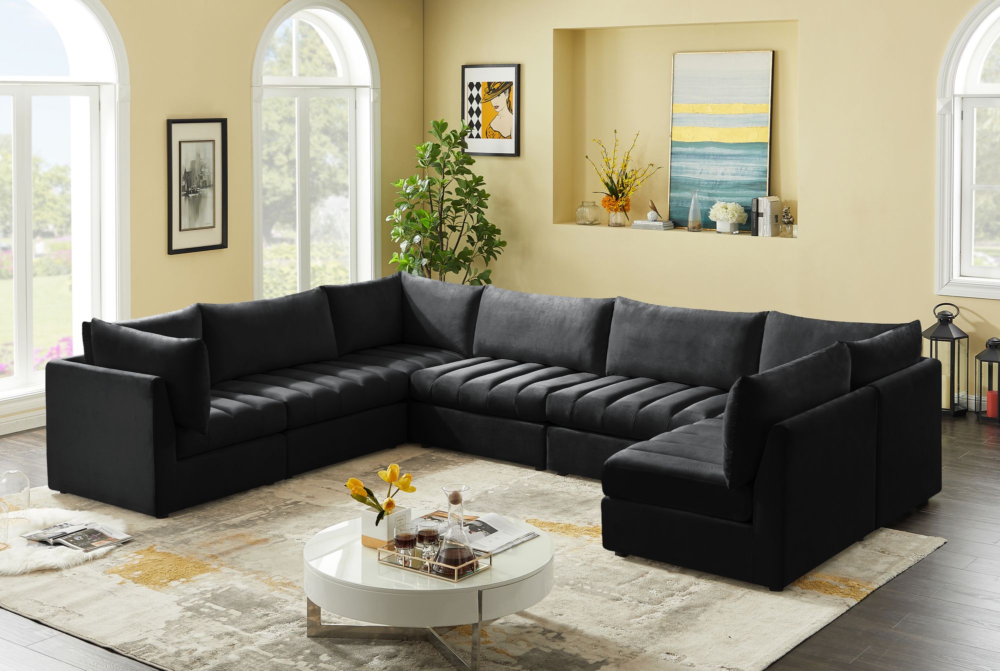 Jacob 140" 7-Piece Velvet Modular U-Shape Sectional
