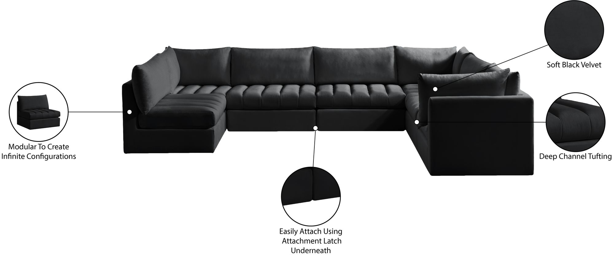 Jacob 140" 7-Piece Velvet Modular U-Shape Sectional