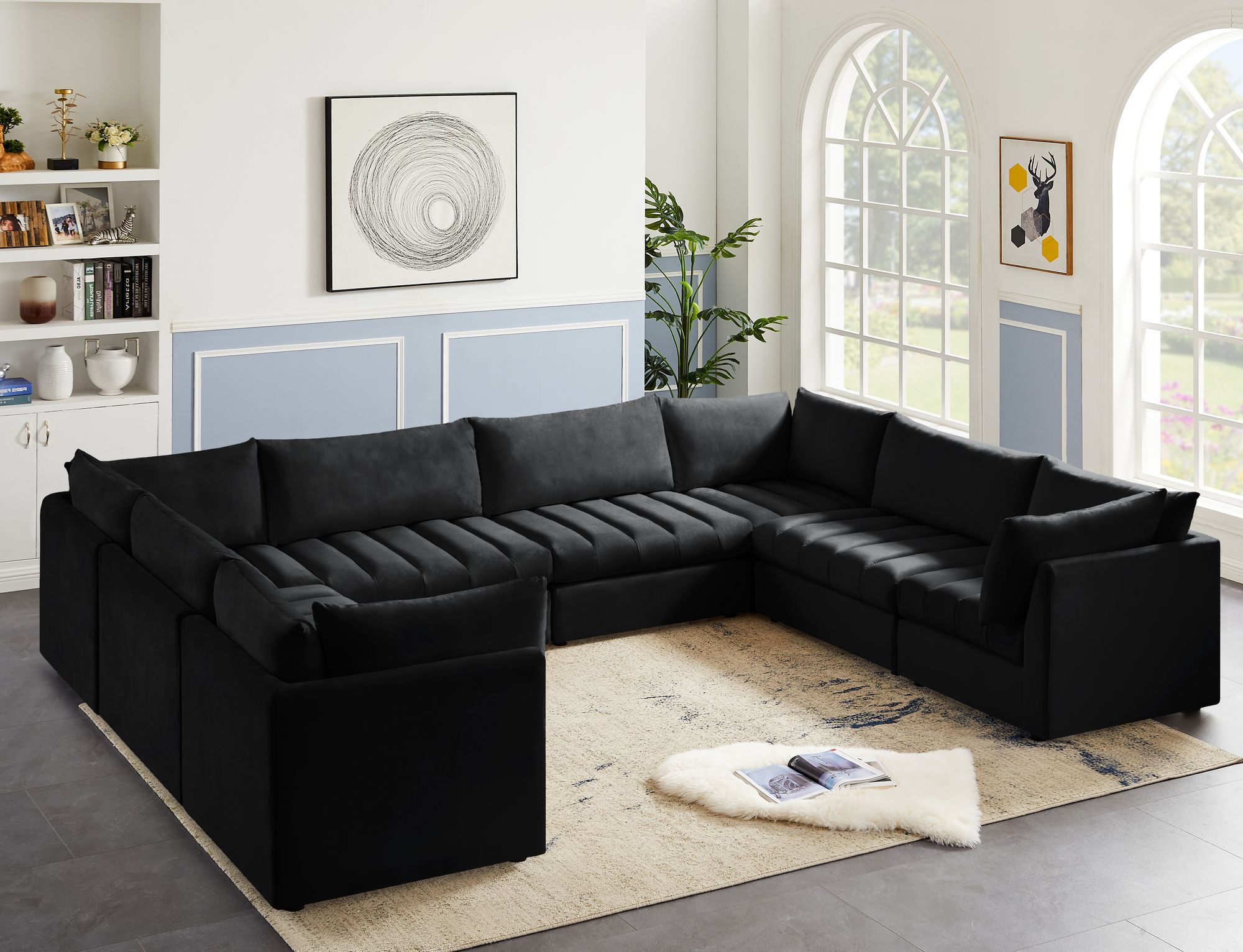 Jacob 140" 8-Piece Velvet Modular U-Shape Sectional