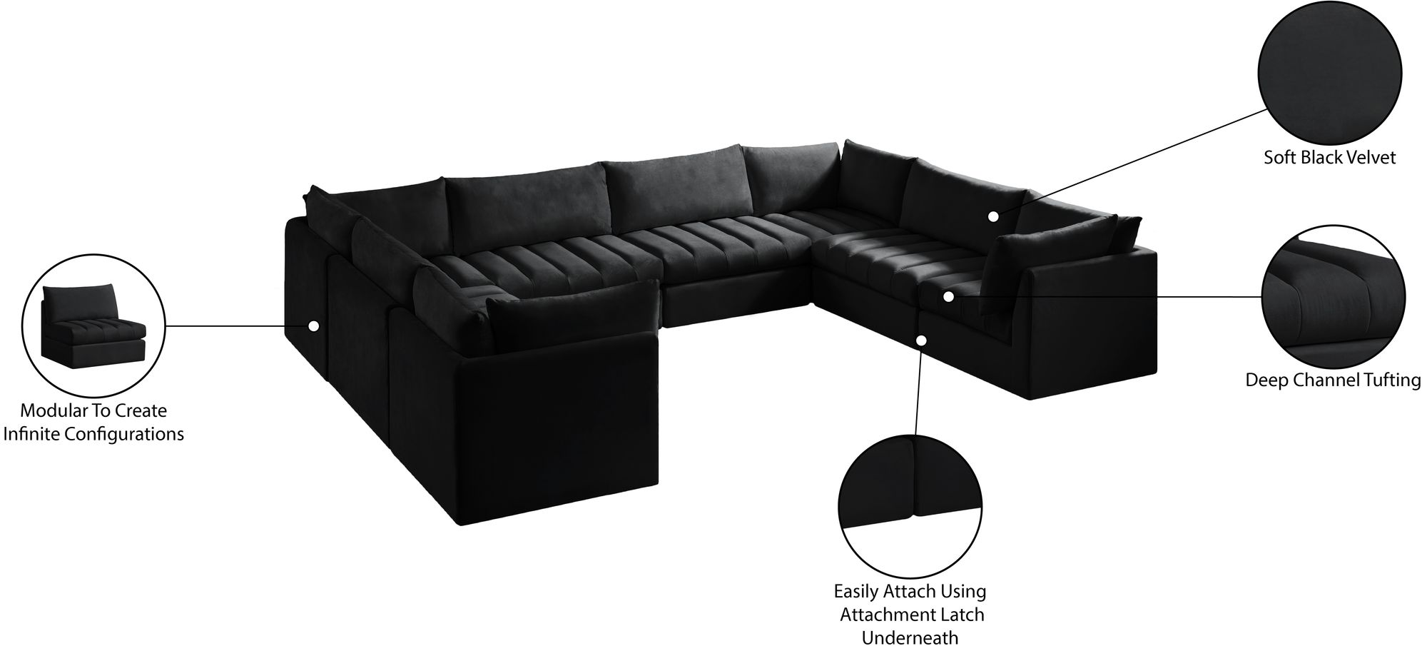 Jacob 140" 8-Piece Velvet Modular U-Shape Sectional