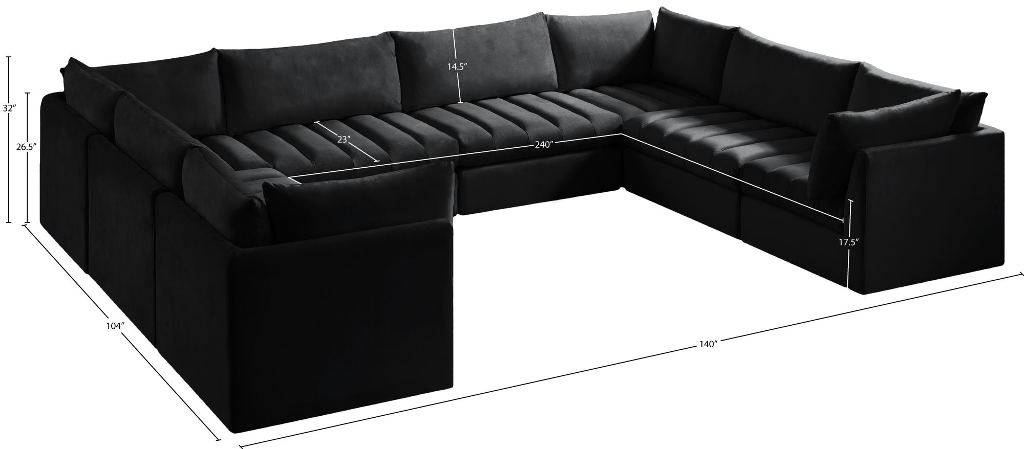 Jacob 140" 8-Piece Velvet Modular U-Shape Sectional