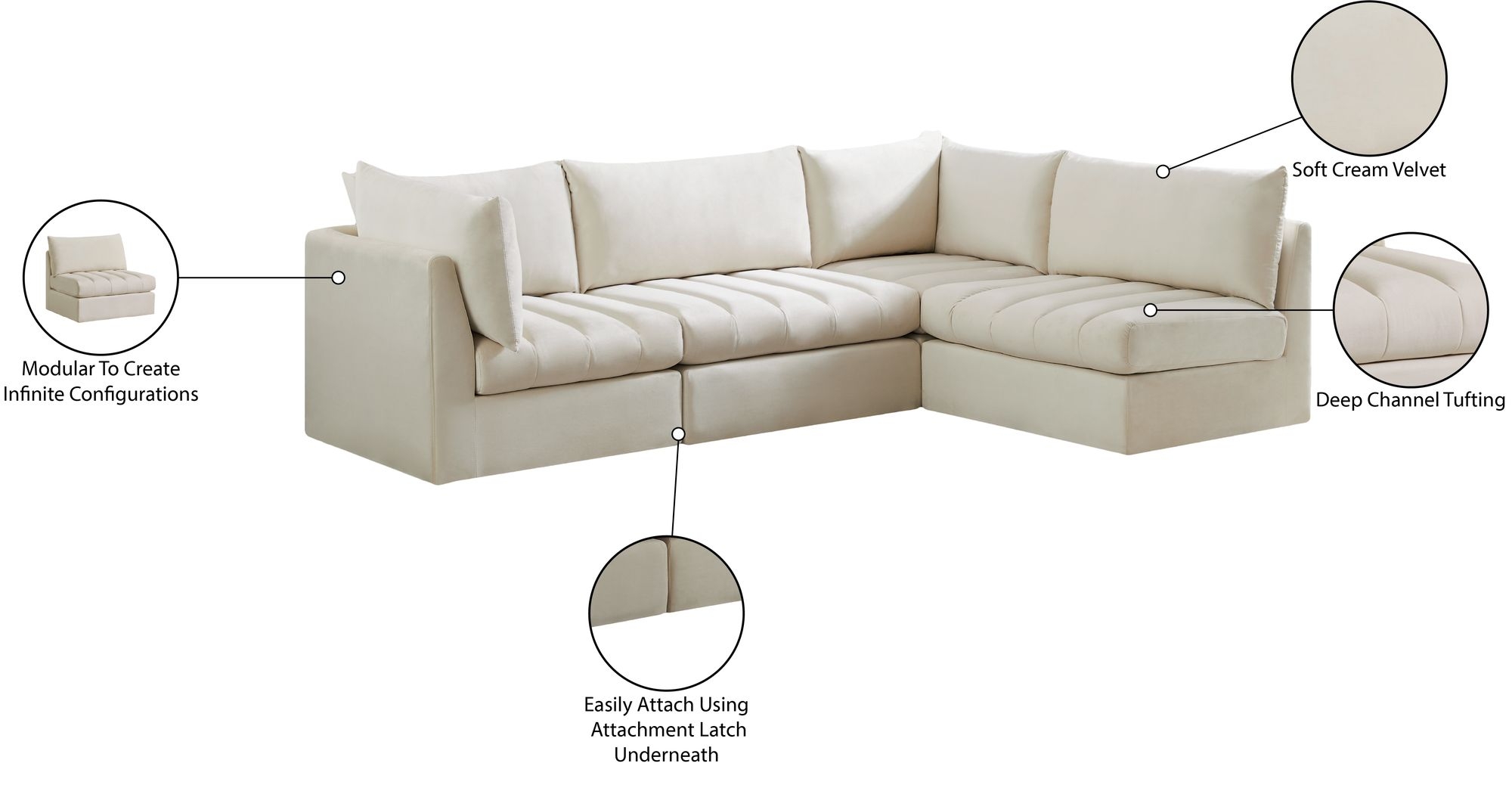 Jacob 103" 4-Piece Velvet Modular Sectional
