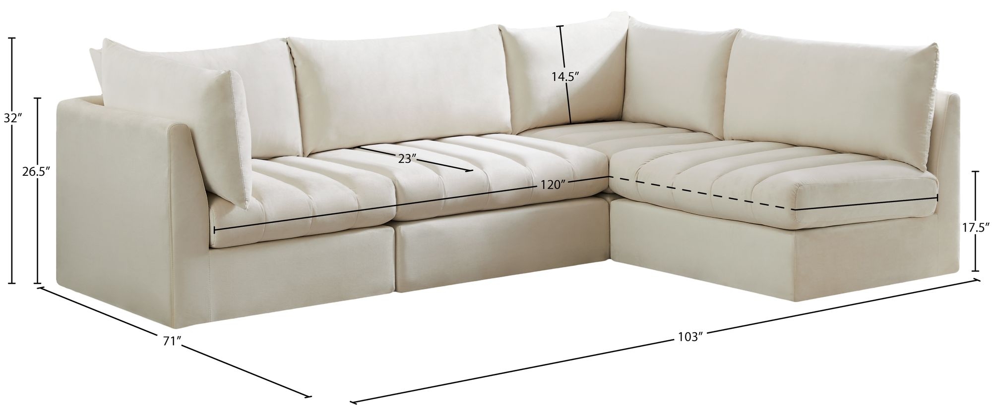 Jacob 103" 4-Piece Velvet Modular Sectional