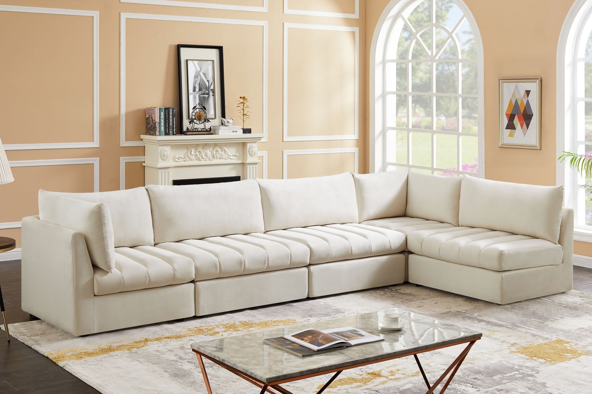 Jacob 140" 5-Piece Velvet Modular Sectional