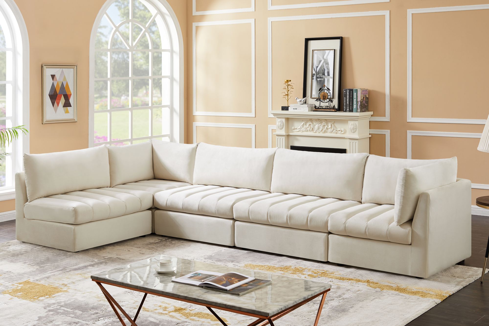 Jacob 140" 5-Piece Velvet Modular Sectional