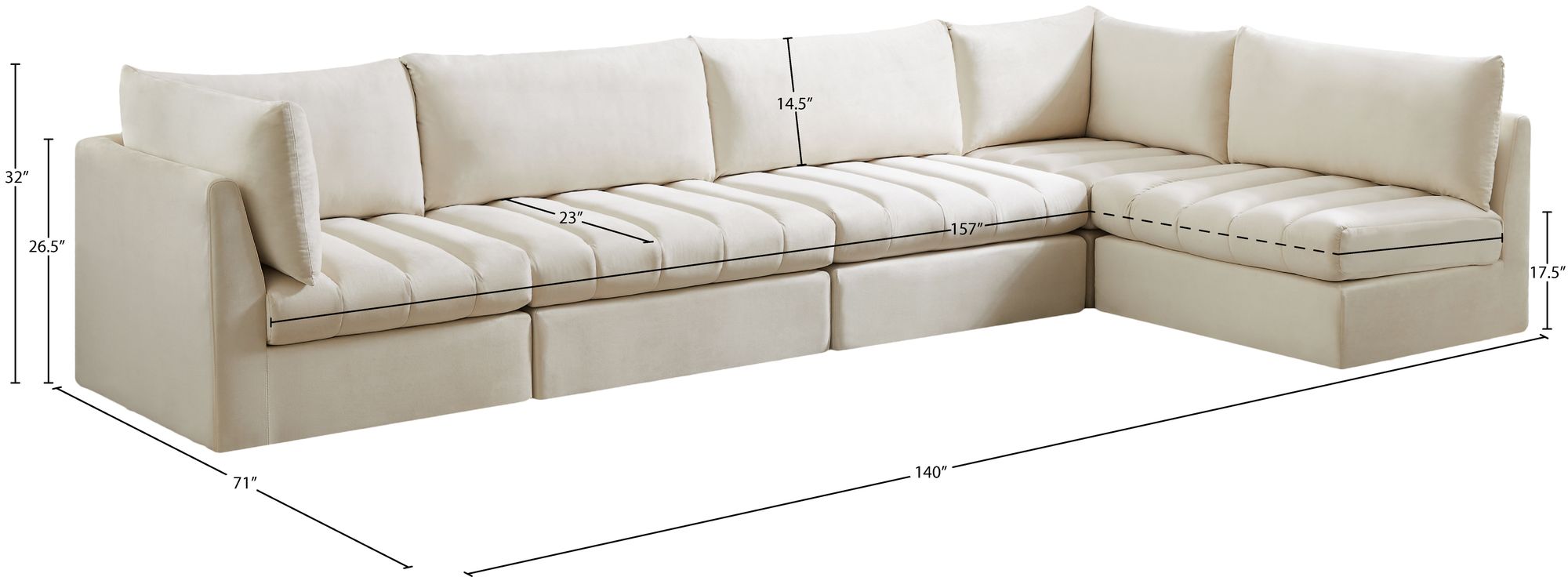 Jacob 140" 5-Piece Velvet Modular Sectional