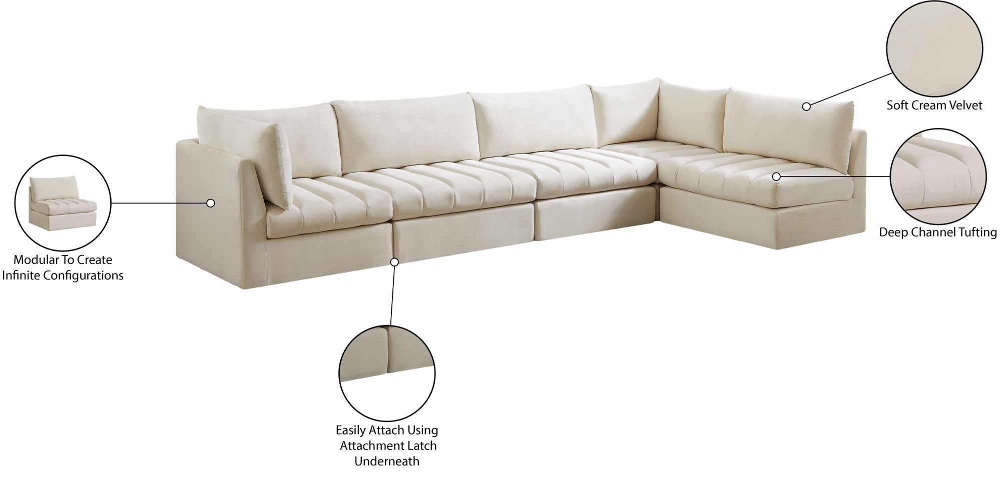 Jacob 140" 5-Piece Velvet Modular Sectional