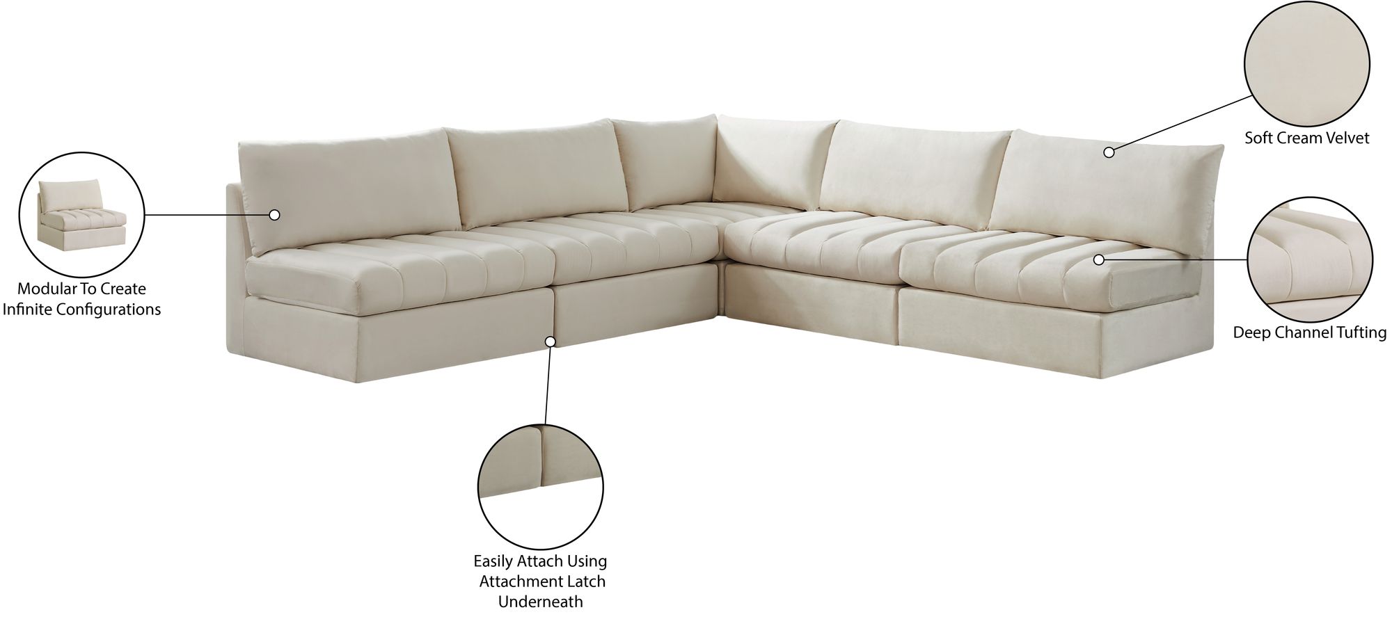 Jacob 107" 5-Piece Velvet Modular Sectional