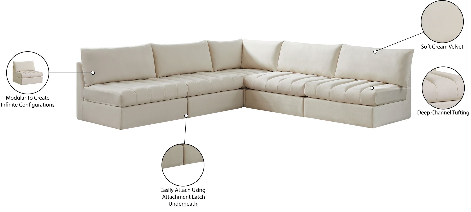 Jacob 107" 5-Piece Velvet Modular Sectional