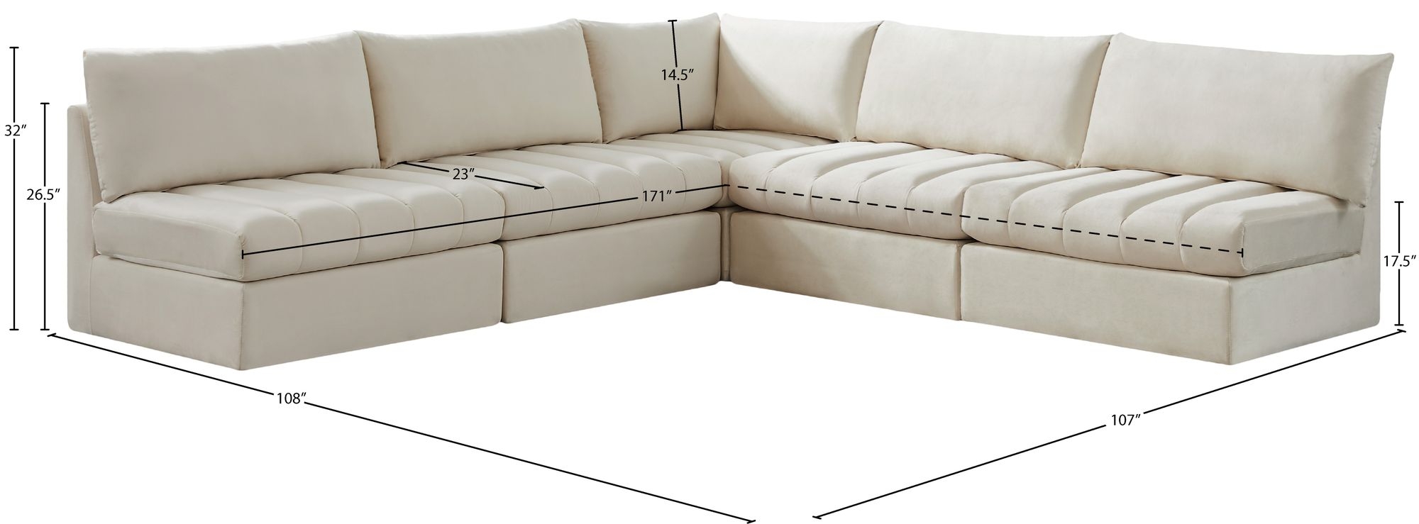 Jacob 107" 5-Piece Velvet Modular Sectional