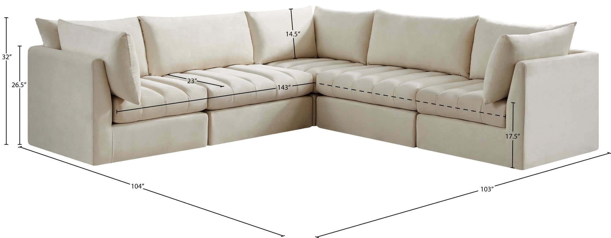 Jacob 103" 5-Piece Velvet Modular Sectional