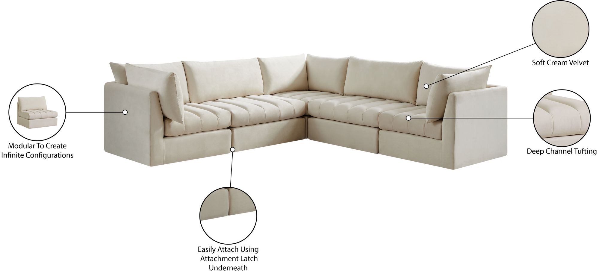 Jacob 103" 5-Piece Velvet Modular Sectional
