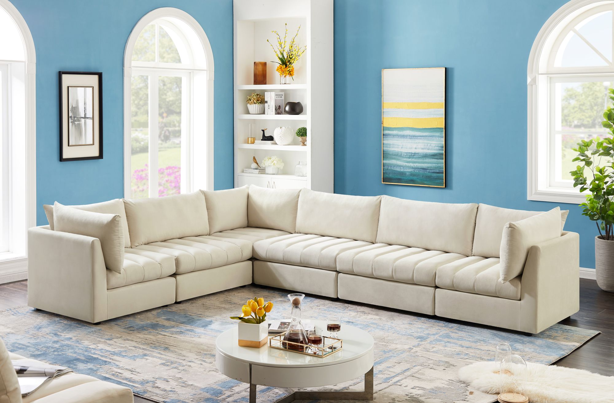 Jacob 140" 6-Piece Velvet Modular Sectional