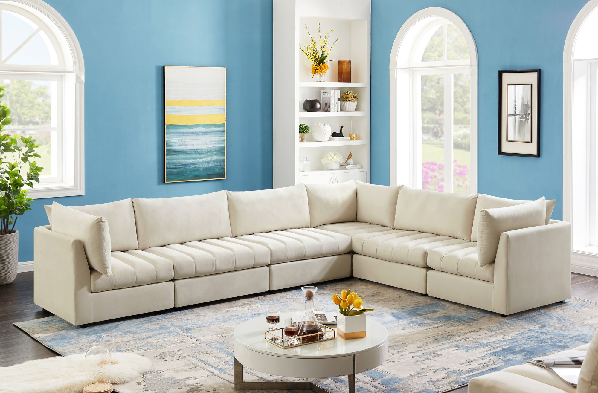 Jacob 140" 6-Piece Velvet Modular Sectional