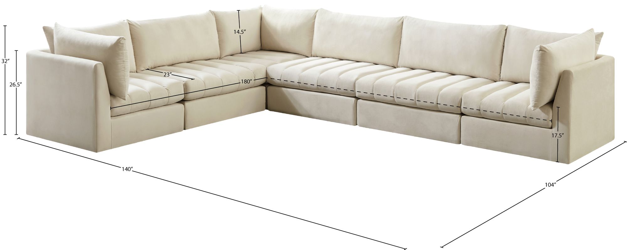 Jacob 140" 6-Piece Velvet Modular Sectional