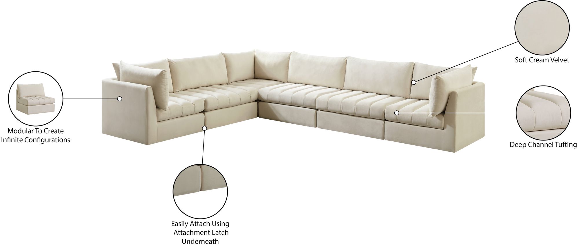 Jacob 140" 6-Piece Velvet Modular Sectional