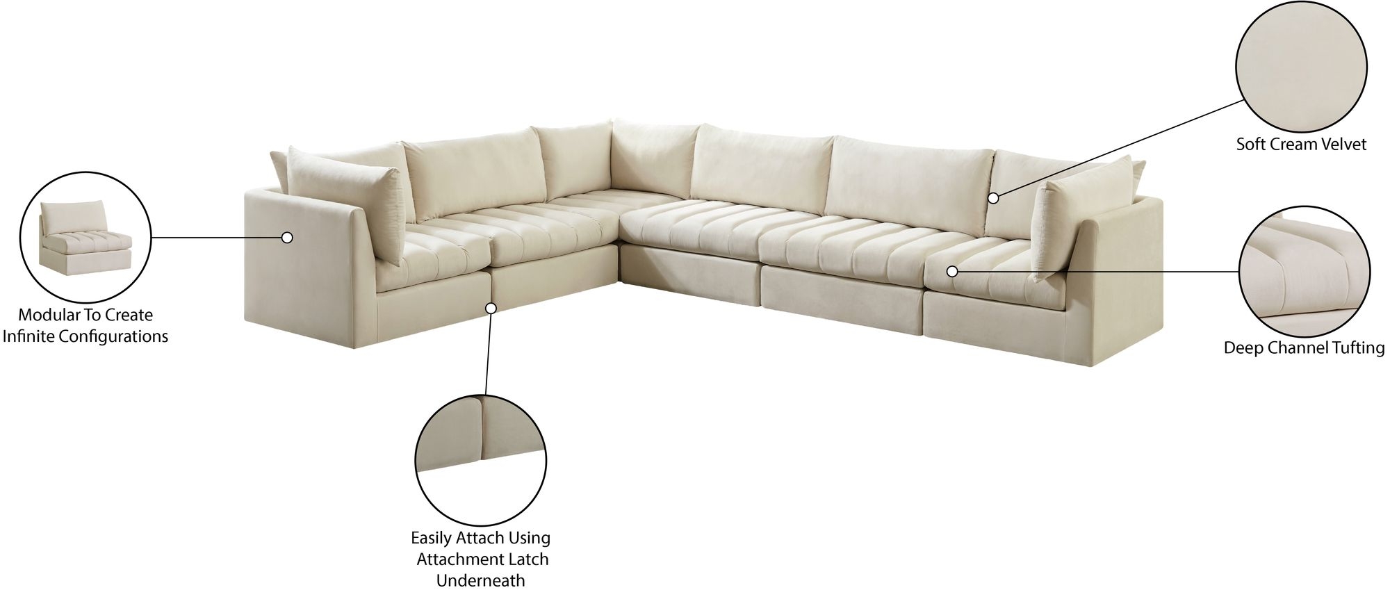 Jacob 140" 6-Piece Velvet Modular Sectional