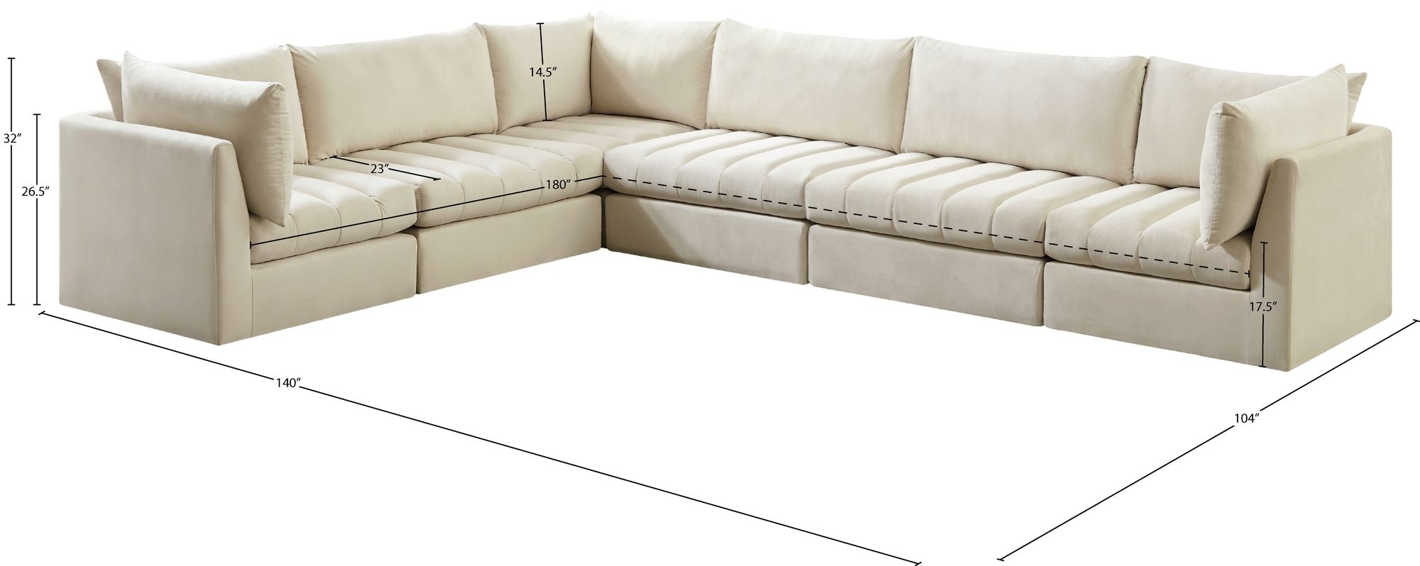 Jacob 140" 6-Piece Velvet Modular Sectional