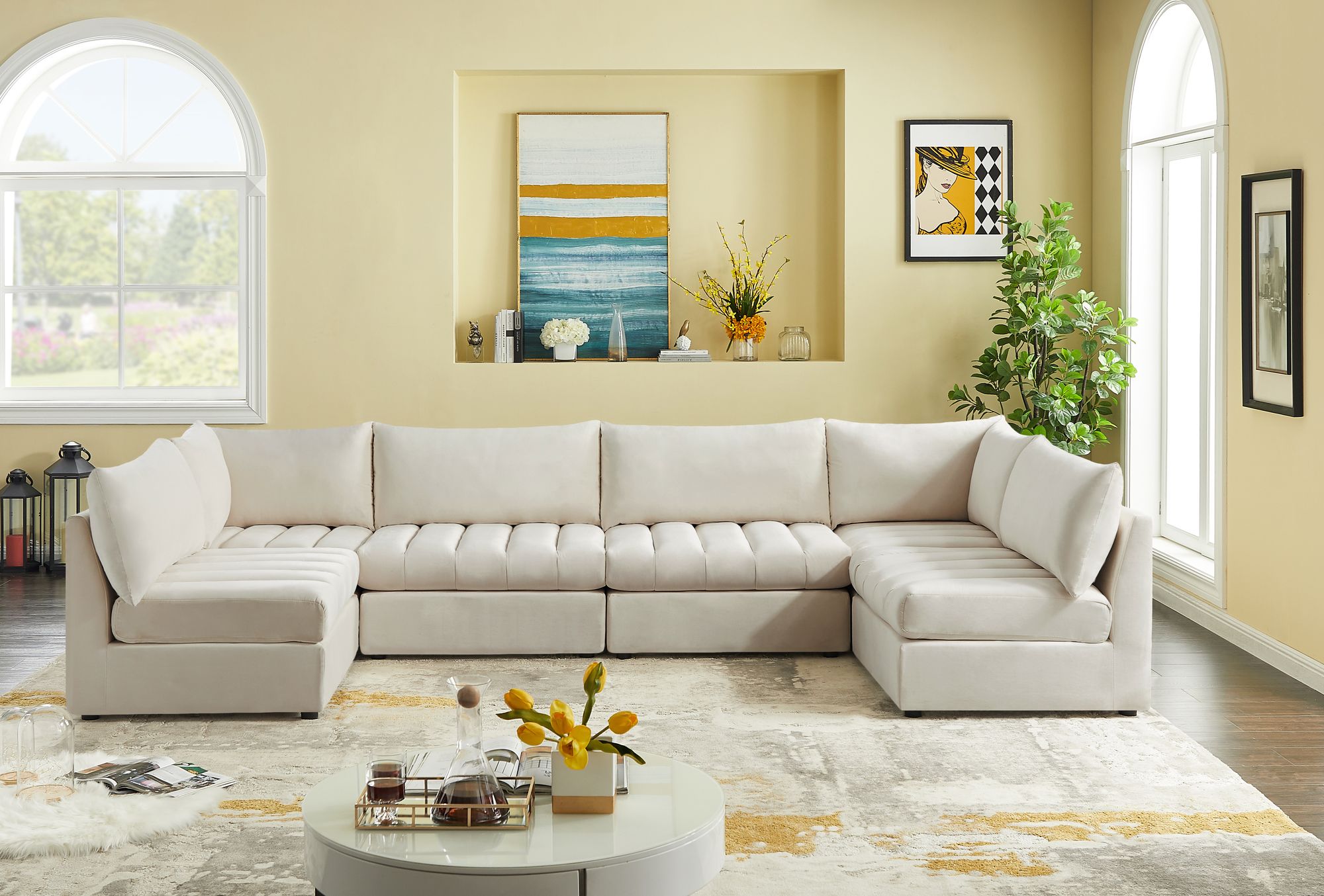 Jacob 140" 6-Piece Velvet Modular U-Shape Sectional