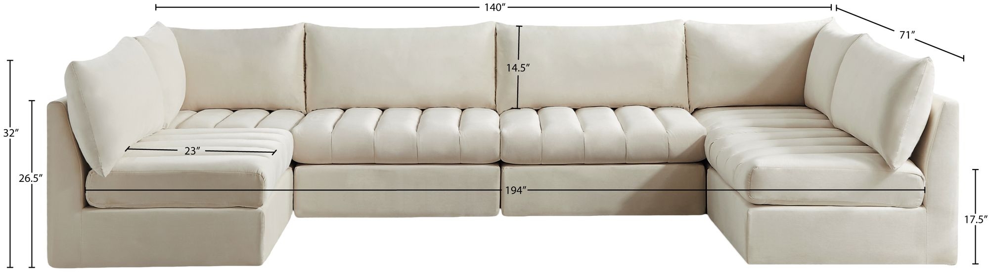 Jacob 140" 6-Piece Velvet Modular U-Shape Sectional