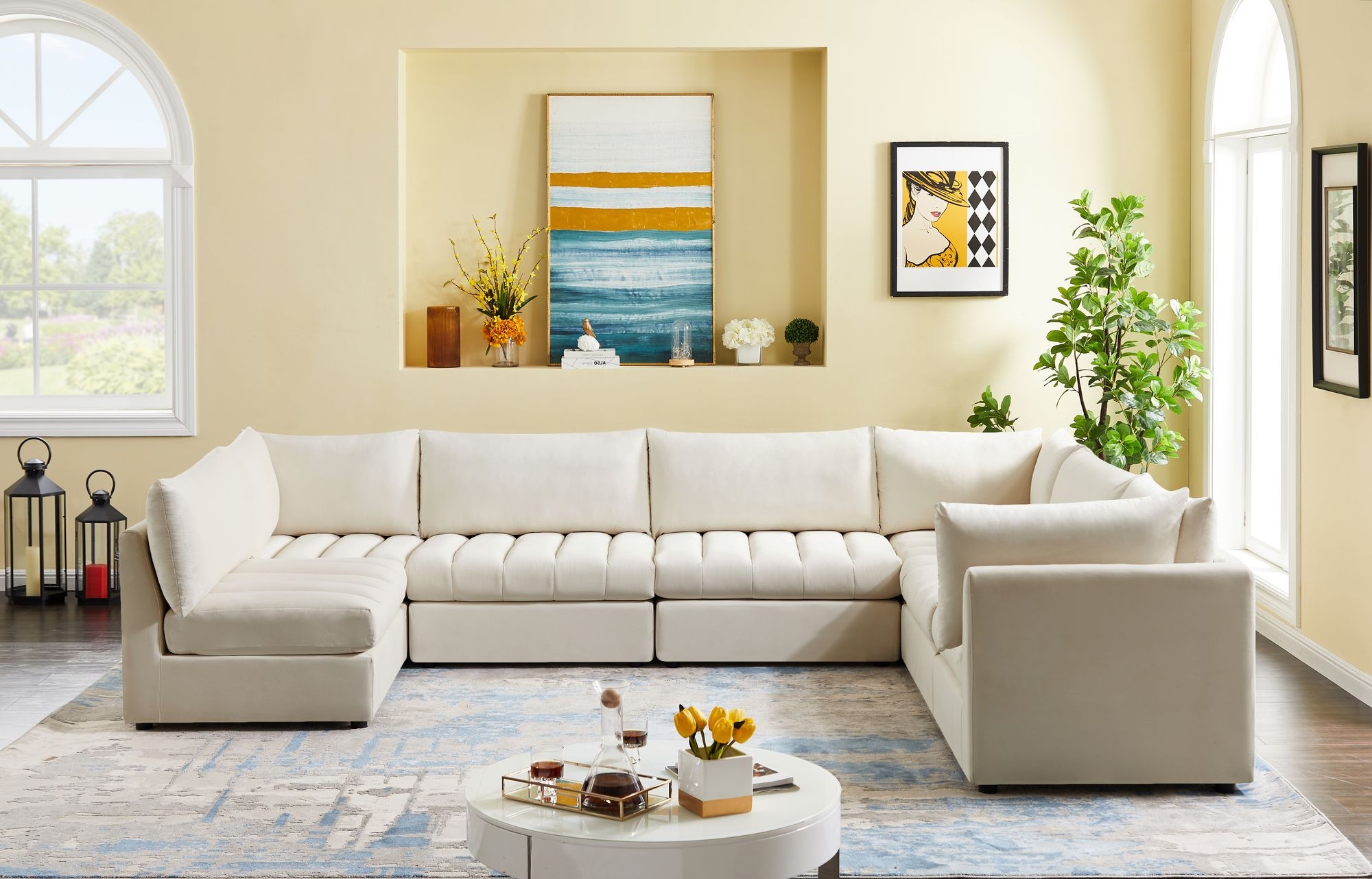 Jacob 140" 7-Piece Velvet Modular U-Shape Sectional