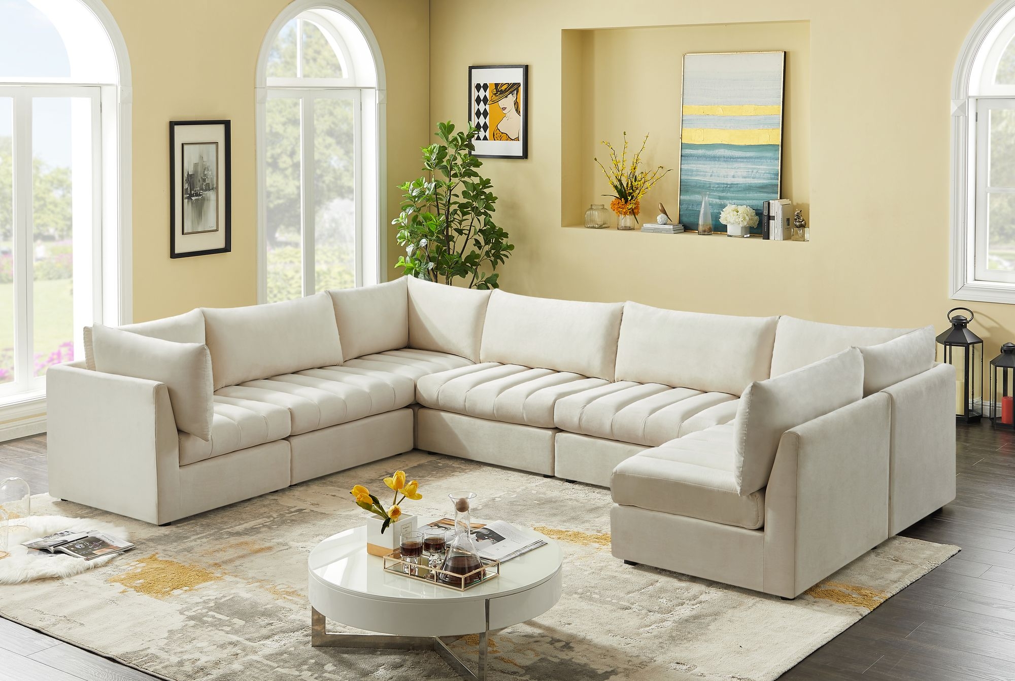 Jacob 140" 7-Piece Velvet Modular U-Shape Sectional