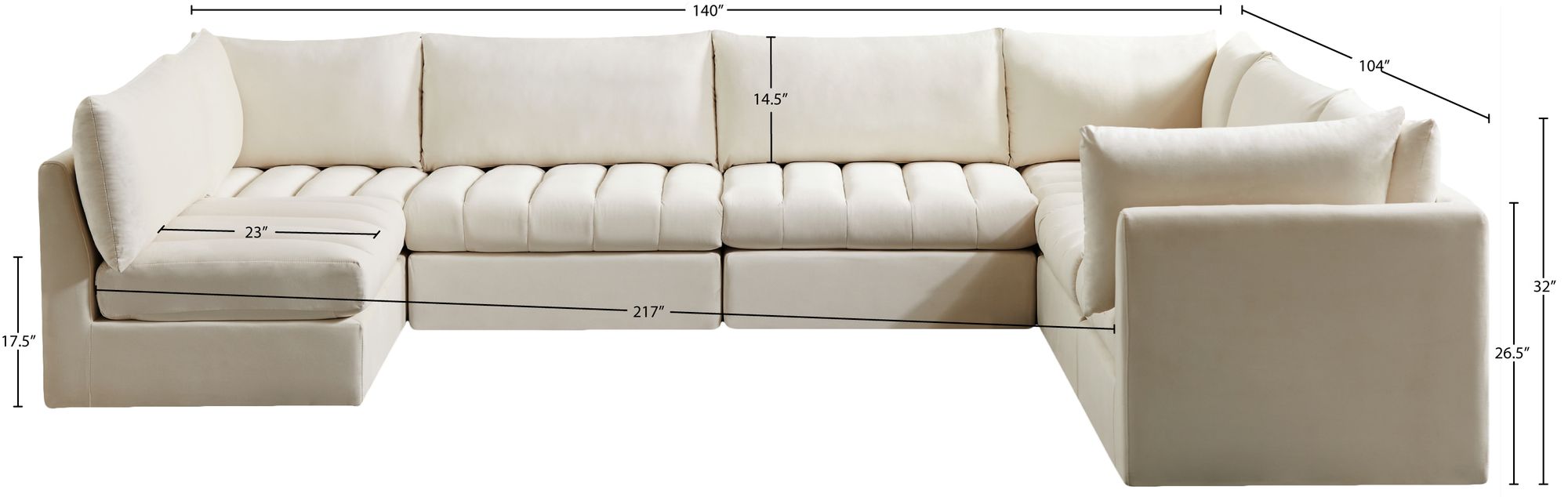 Jacob 140" 7-Piece Velvet Modular U-Shape Sectional
