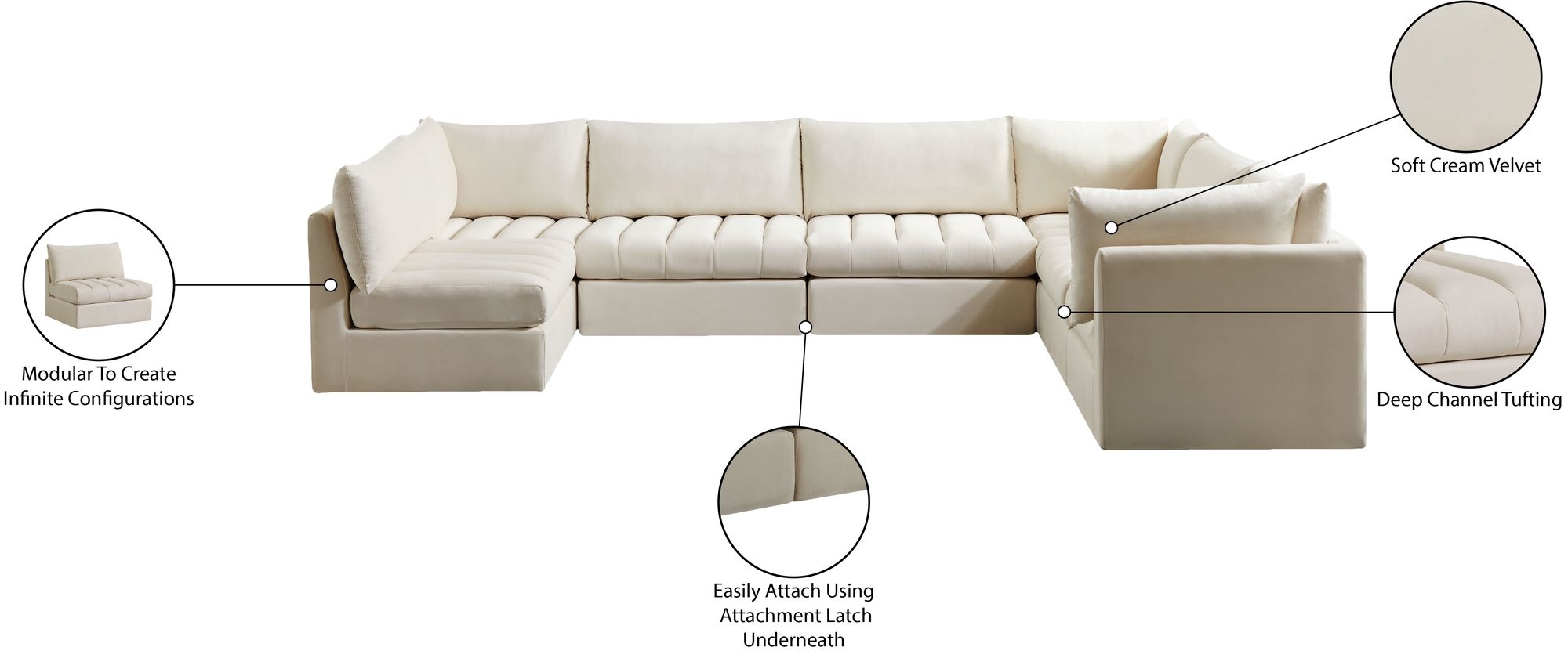 Jacob 140" 7-Piece Velvet Modular U-Shape Sectional