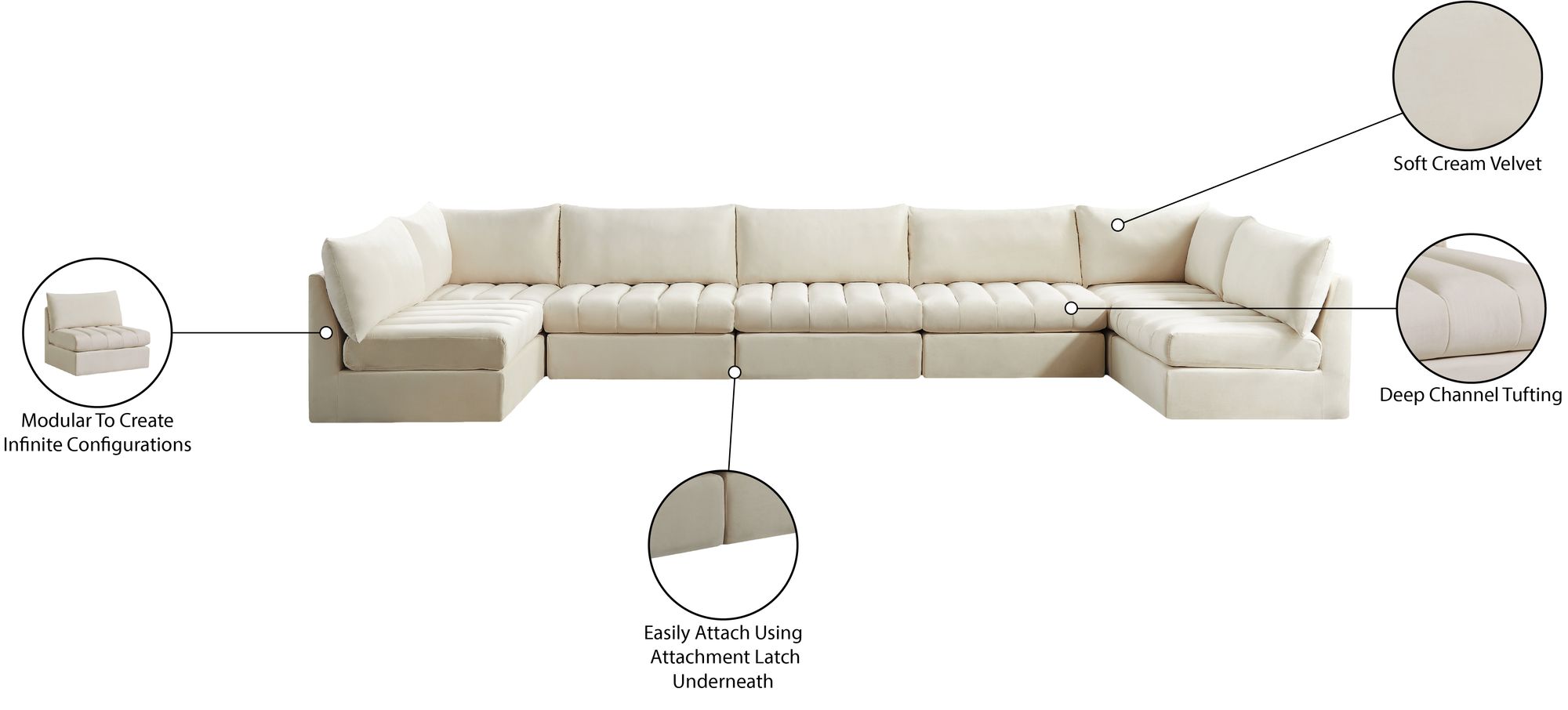 Jacob 177" 7-Piece Velvet Modular U-Shape Sectional